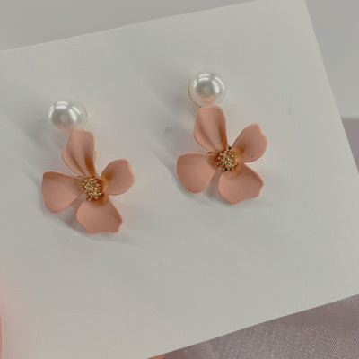 Flower Drop Earrings with Pearl Studs