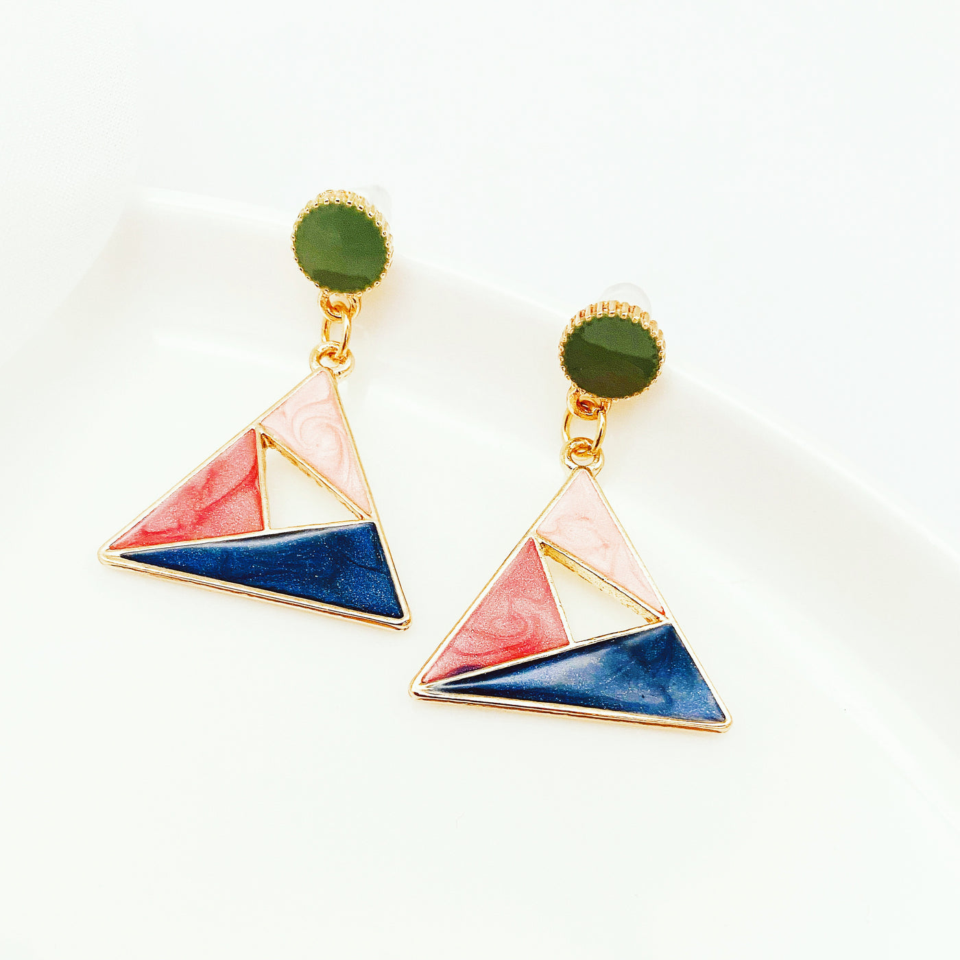 Tri-color Triangle Dangle Earrings