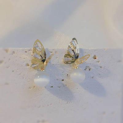 Crystal Butterfly and Marble Pearl Earrings