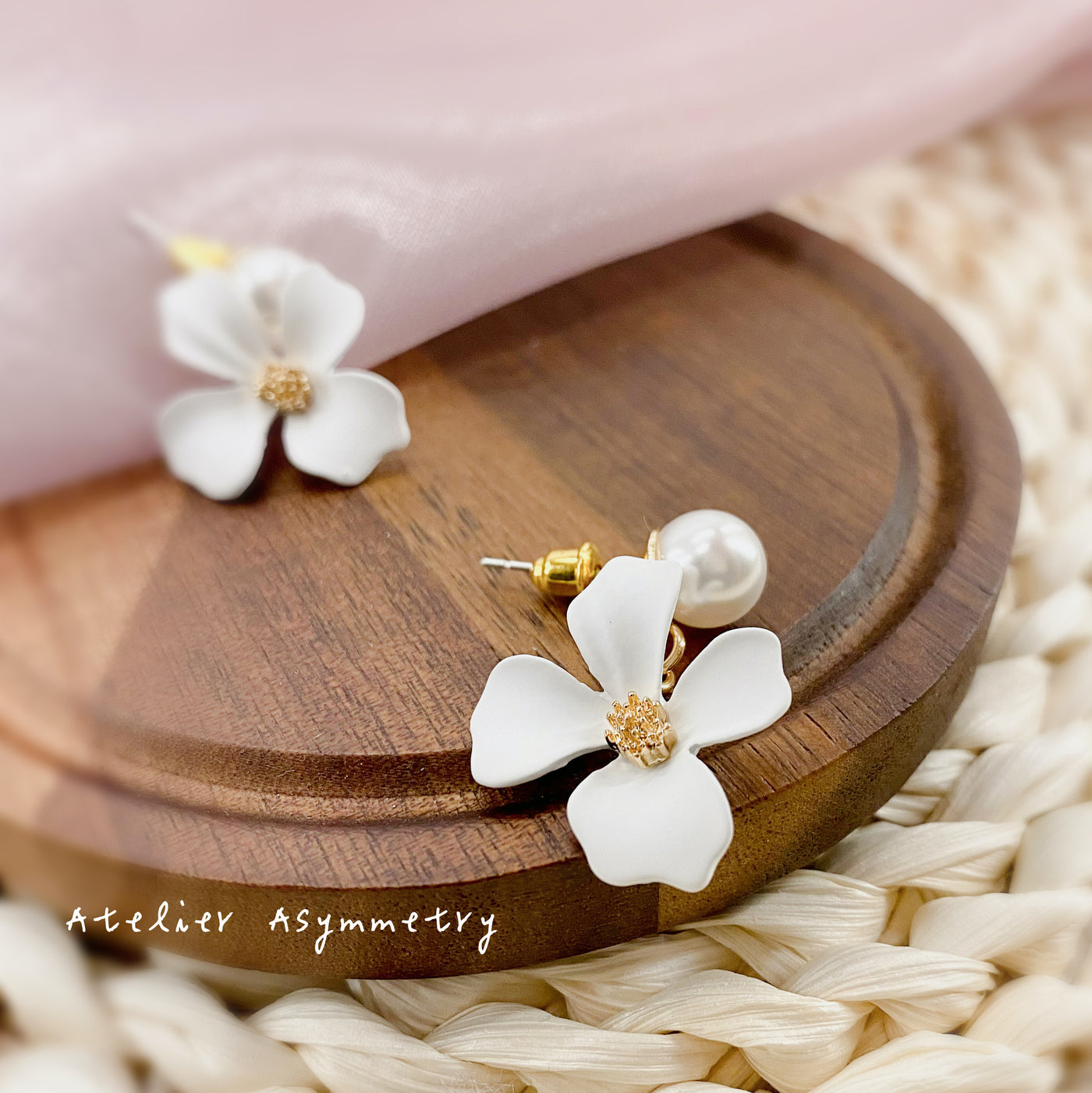 Flower Drop Earrings with Pearl Studs