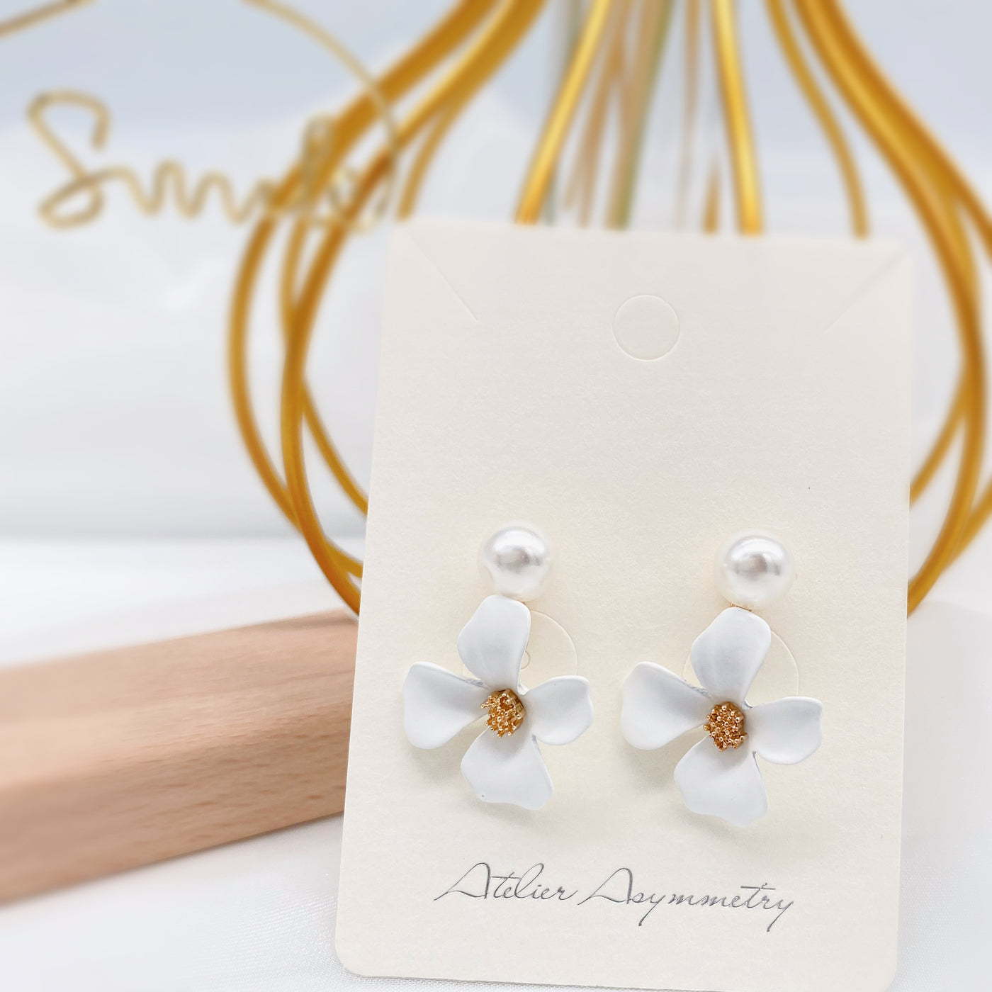 Flower Drop Earrings with Pearl Studs