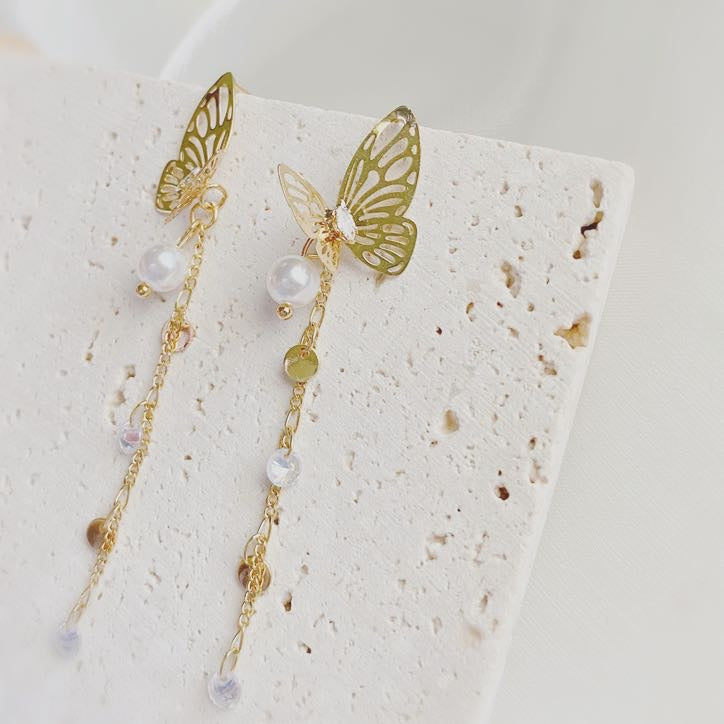 Gold Butterfly Drop Earrings