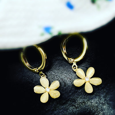 Gold Sakura Flower Huggie Hoops