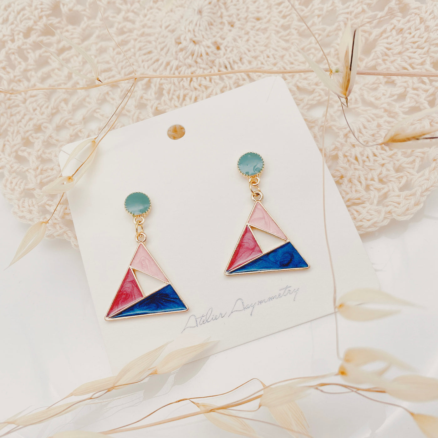 Tri-color Triangle Dangle Earrings