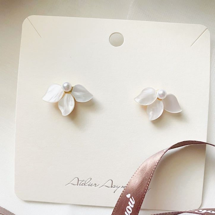 White Flower Petal Pearl Studs