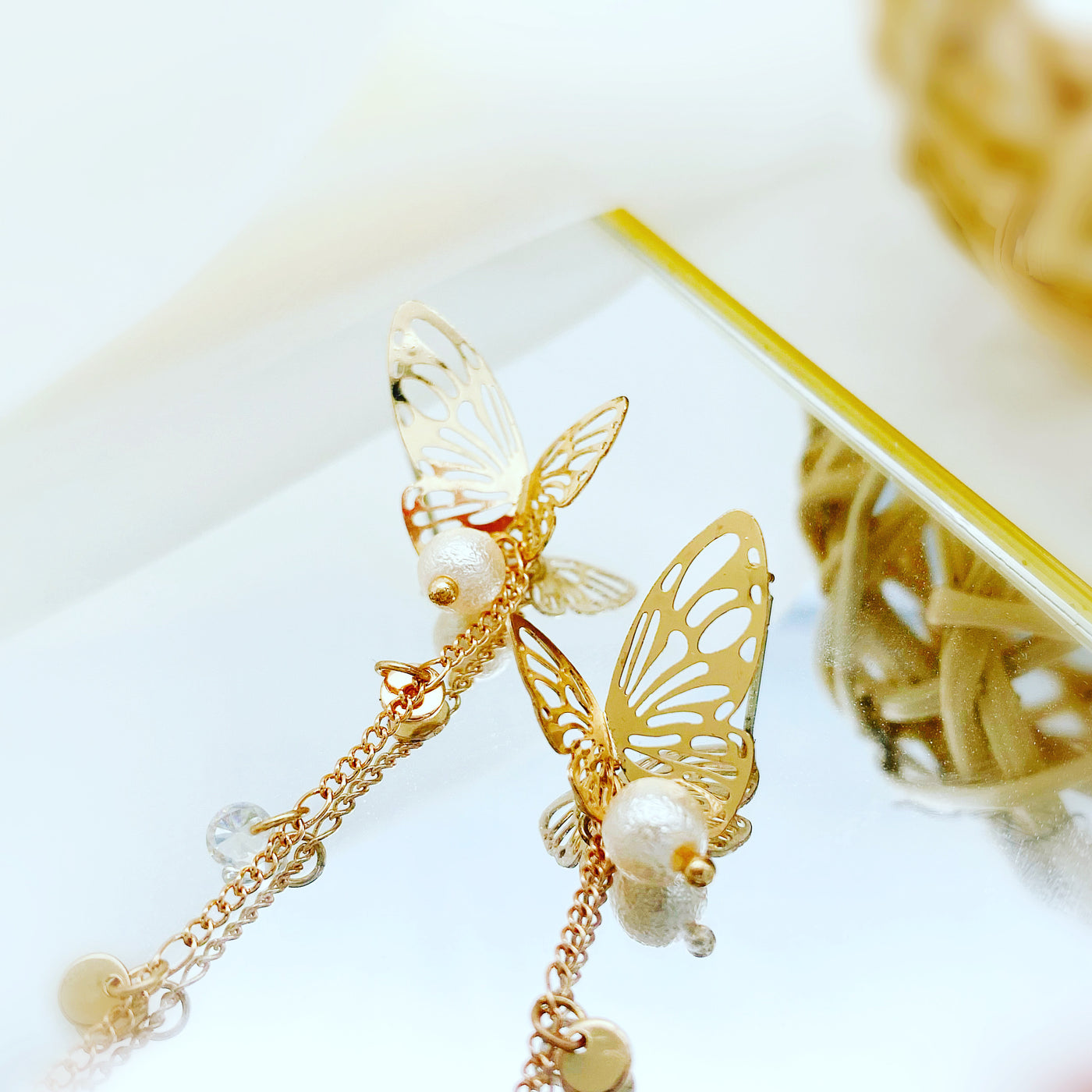 Gold Butterfly Drop Earrings