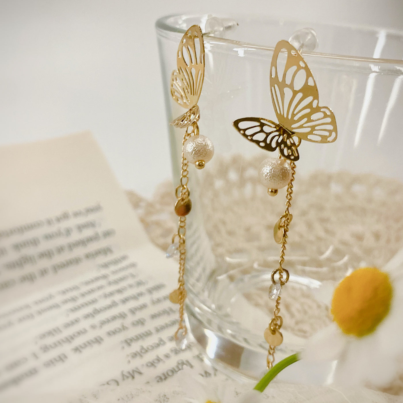 Gold Butterfly Drop Earrings