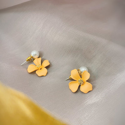 Flower Drop Earrings with Pearl Studs