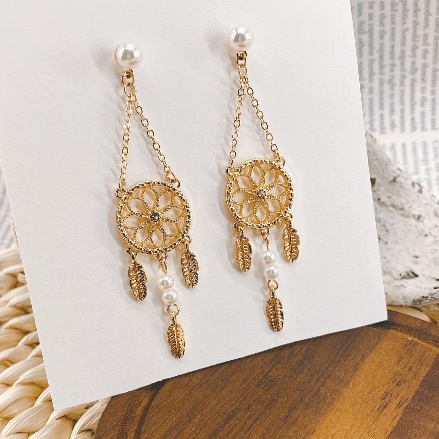 Gold Dreamcatcher Chandelier Earrings