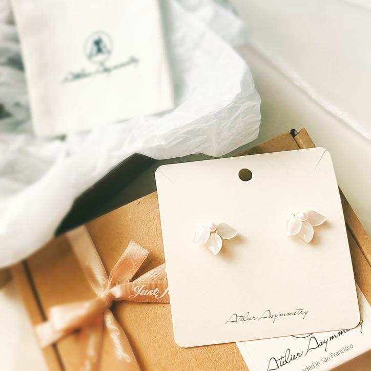 White Flower Petal Pearl Studs