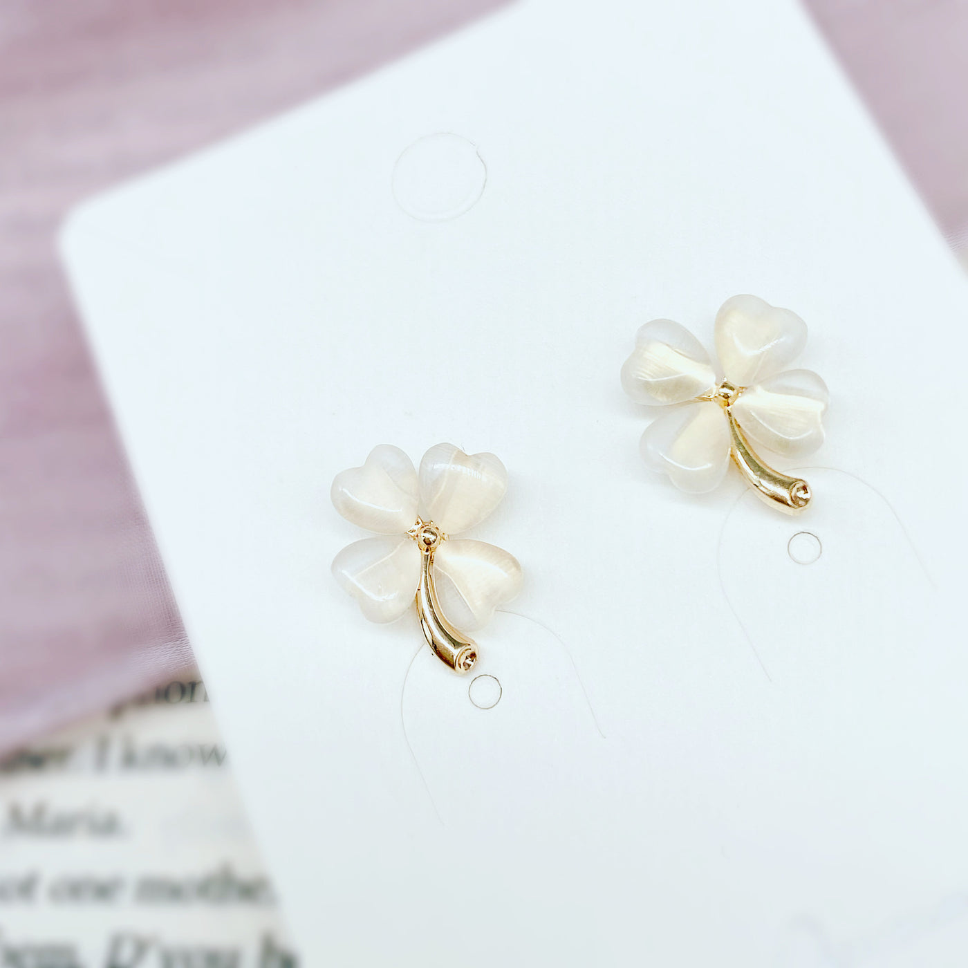 Gold Crystal Clover Stud