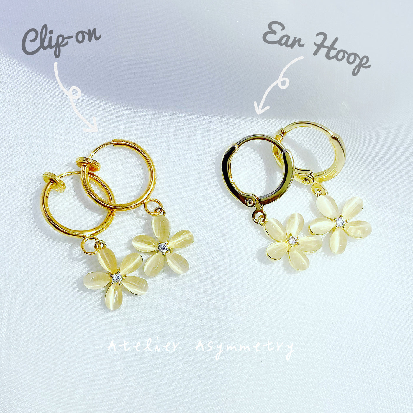 Gold Sakura Flower Huggie Hoops