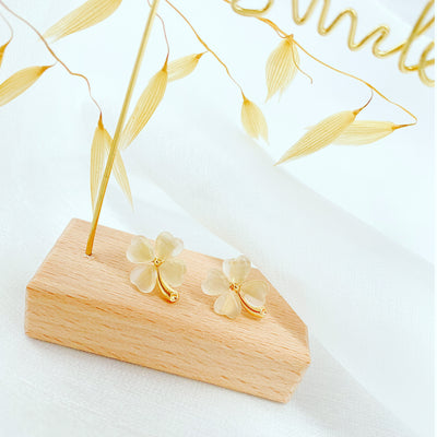 Gold Crystal Clover Stud