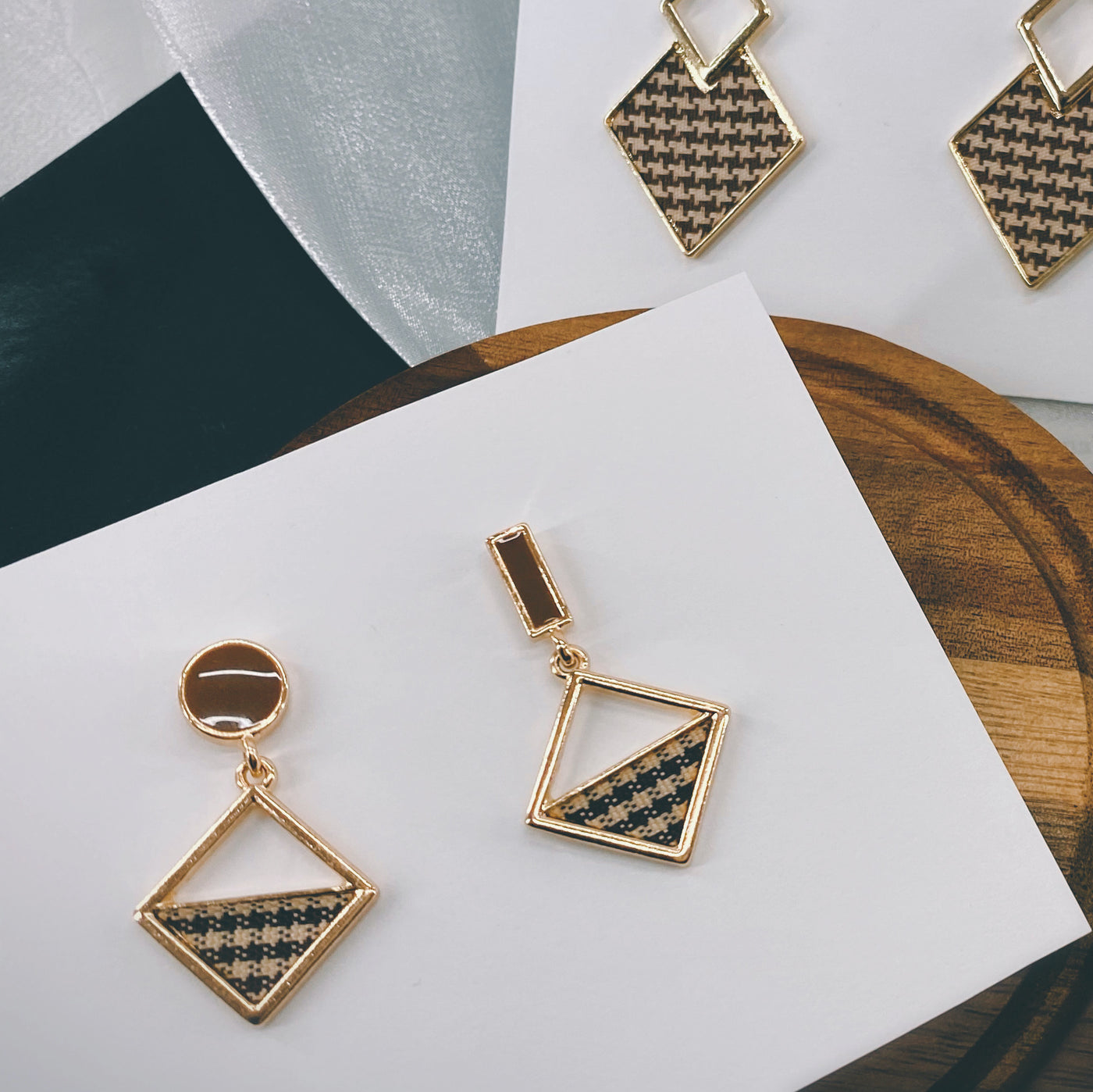 Checkered Diamond Dangle Earrings