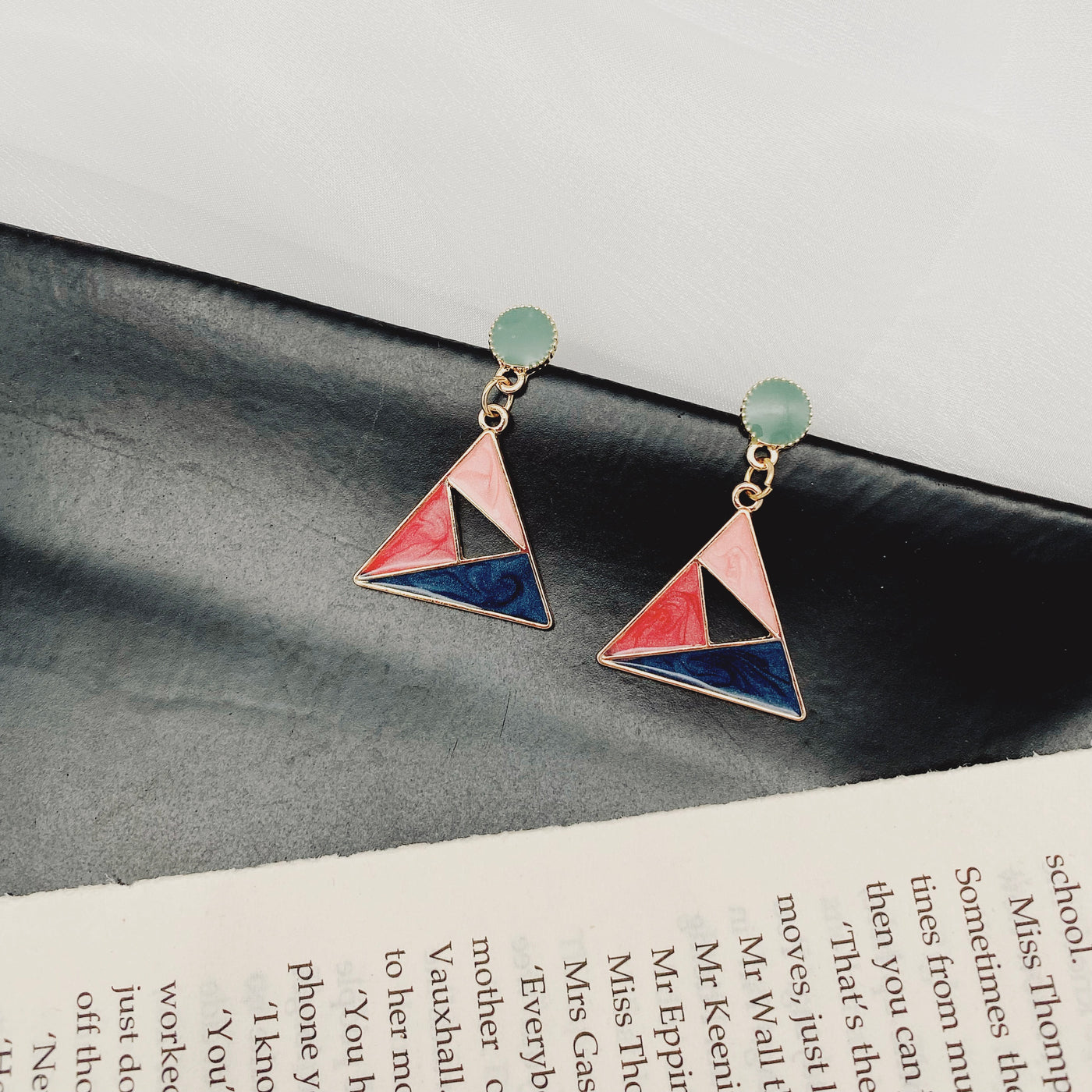 Tri-color Triangle Dangle Earrings