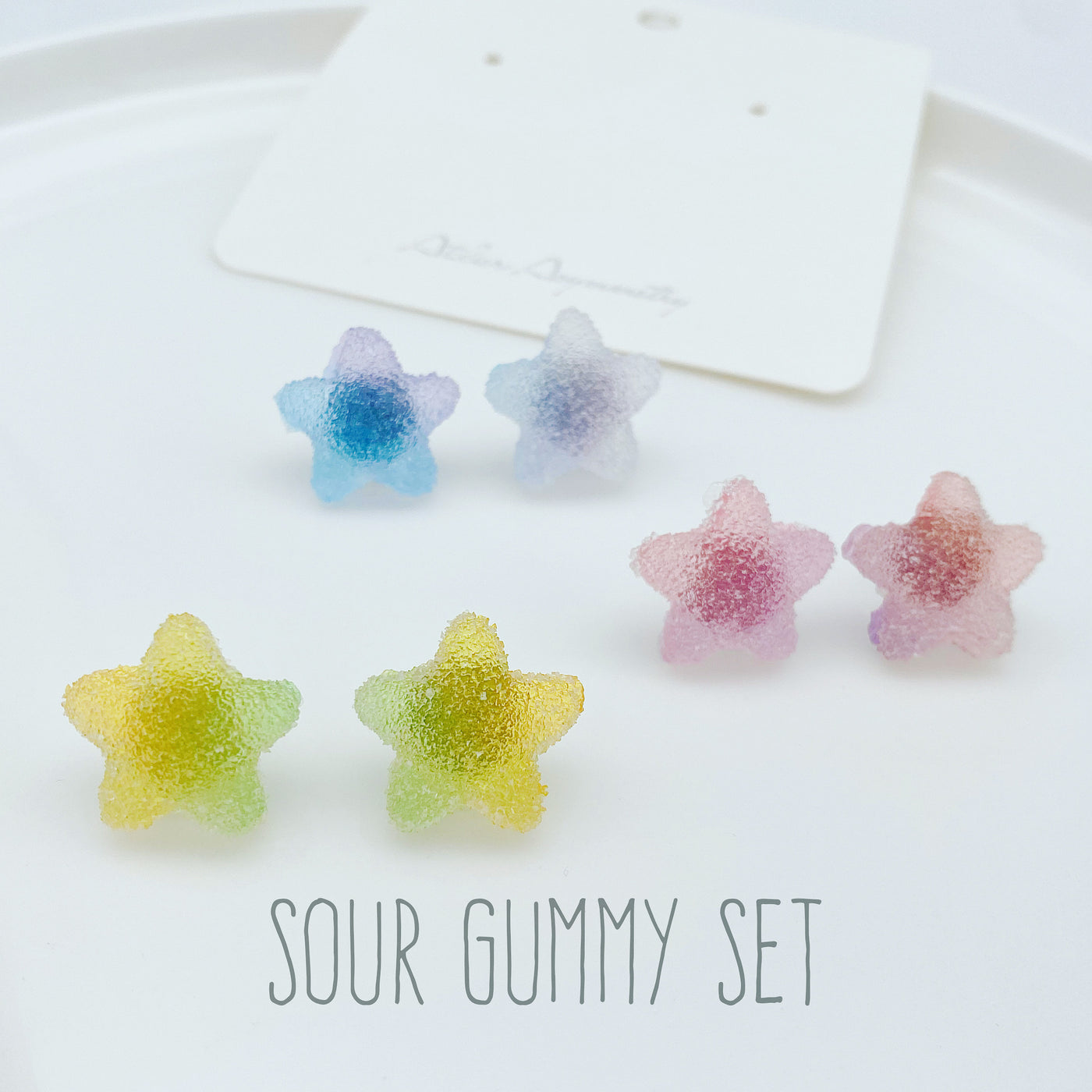 Sour Gummy Star Studs - 3 Pairs Set