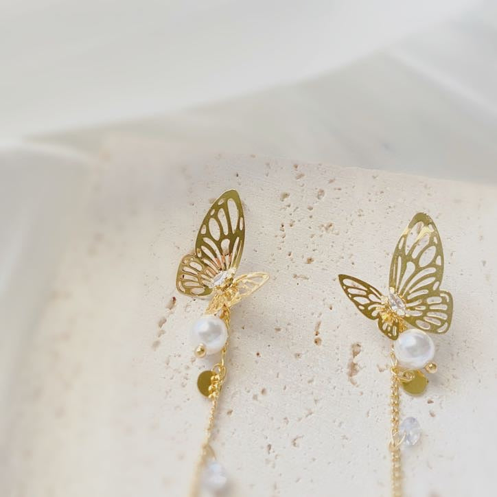 Gold Butterfly Drop Earrings