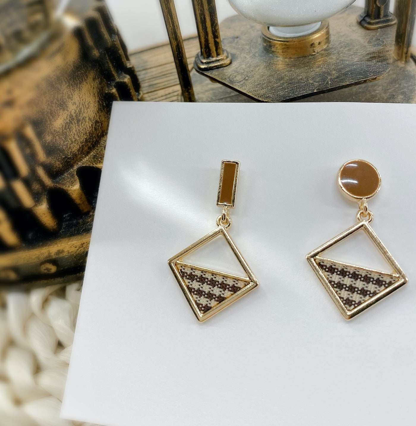 Checkered Diamond Dangle Earrings