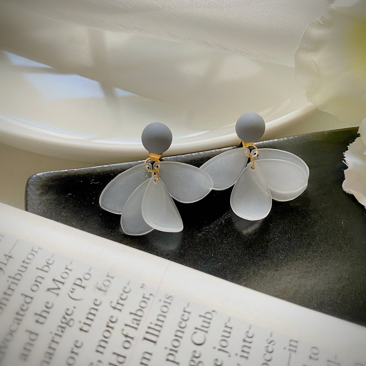 White Petal Stud Earrings