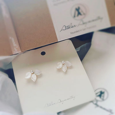 White Flower Petal Pearl Studs