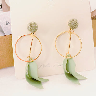 Green Ribbon Dangle Earrings