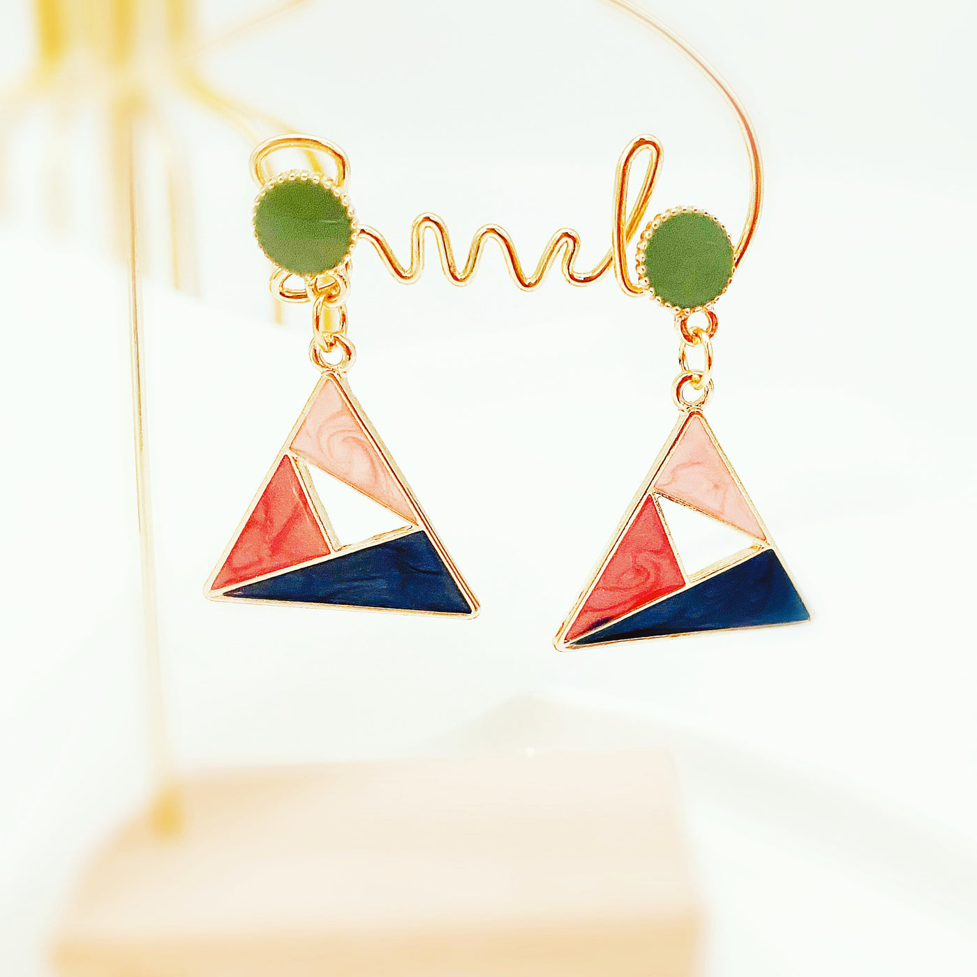 Tri-color Triangle Dangle Earrings