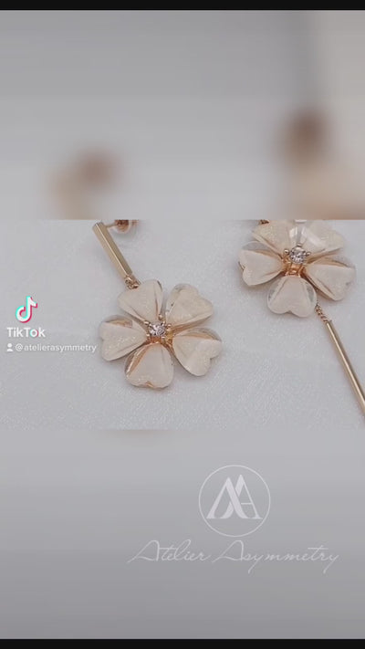 Asymmetric Crystal Flower Dangle Earrings