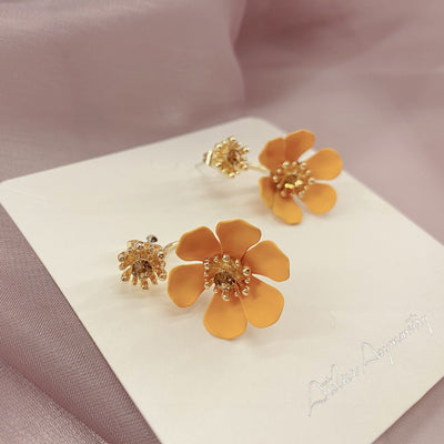 Crystal Stud Earrings with Orange Flower Stop 