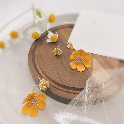 Crystal Stud Earrings with Orange Flower Stop 