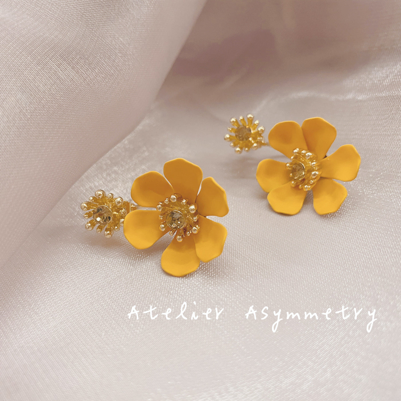 Crystal Stud Earrings with Orange Flower Stop 