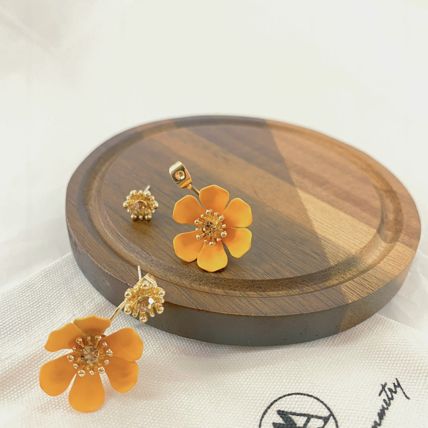 Crystal Stud Earrings with Orange Flower Stop 