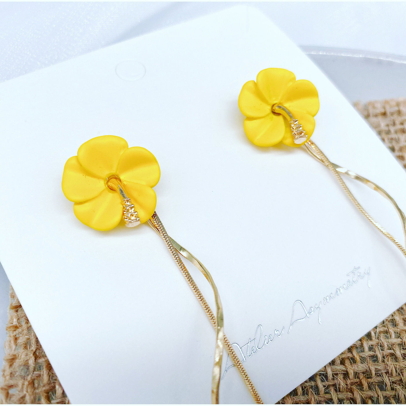 Hawaiian Yellow Floral Dangle Earrings 