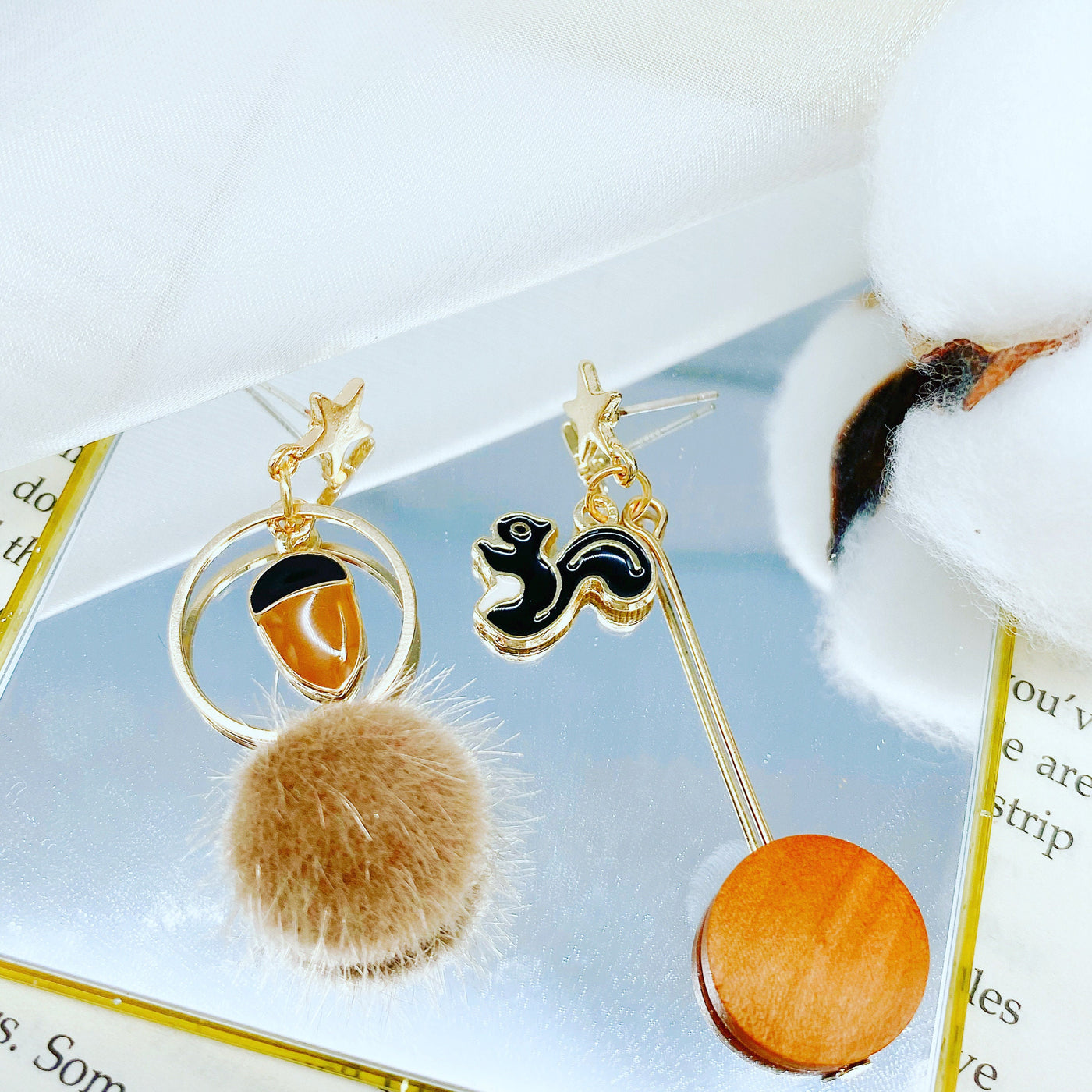 Asymmetrical Squirrel Dangle Earrings 