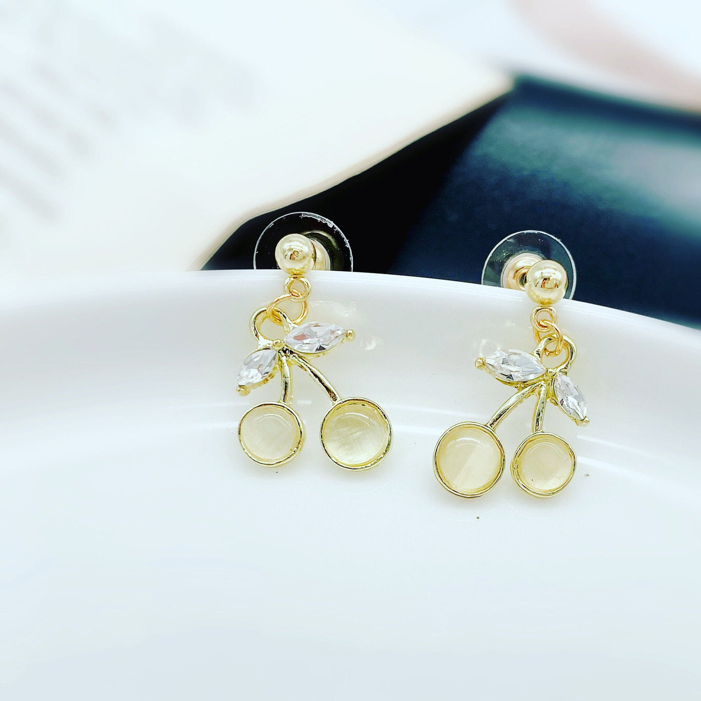 Golden Cherry Crystal Studs 