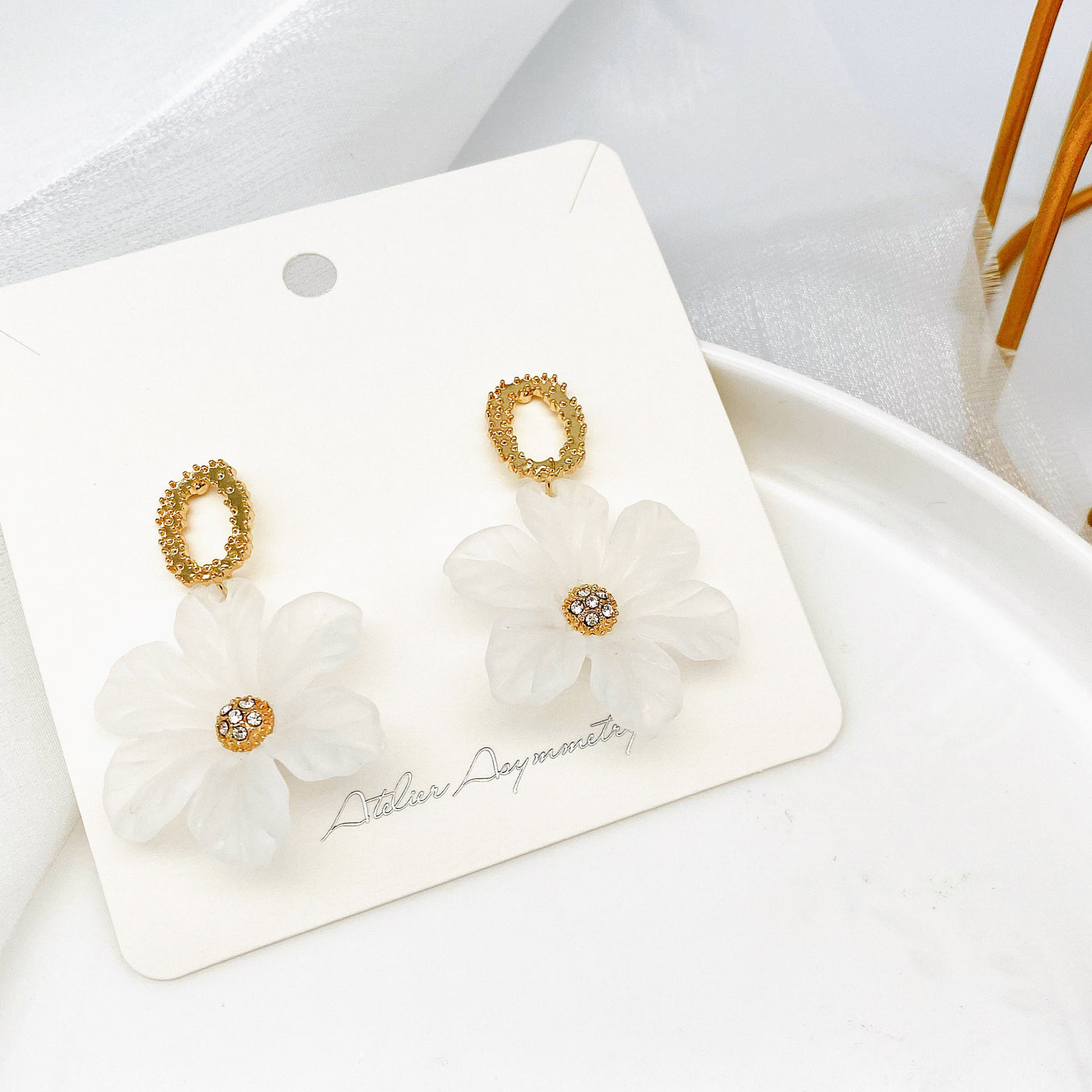 Clear Flower Dangle Earrings 