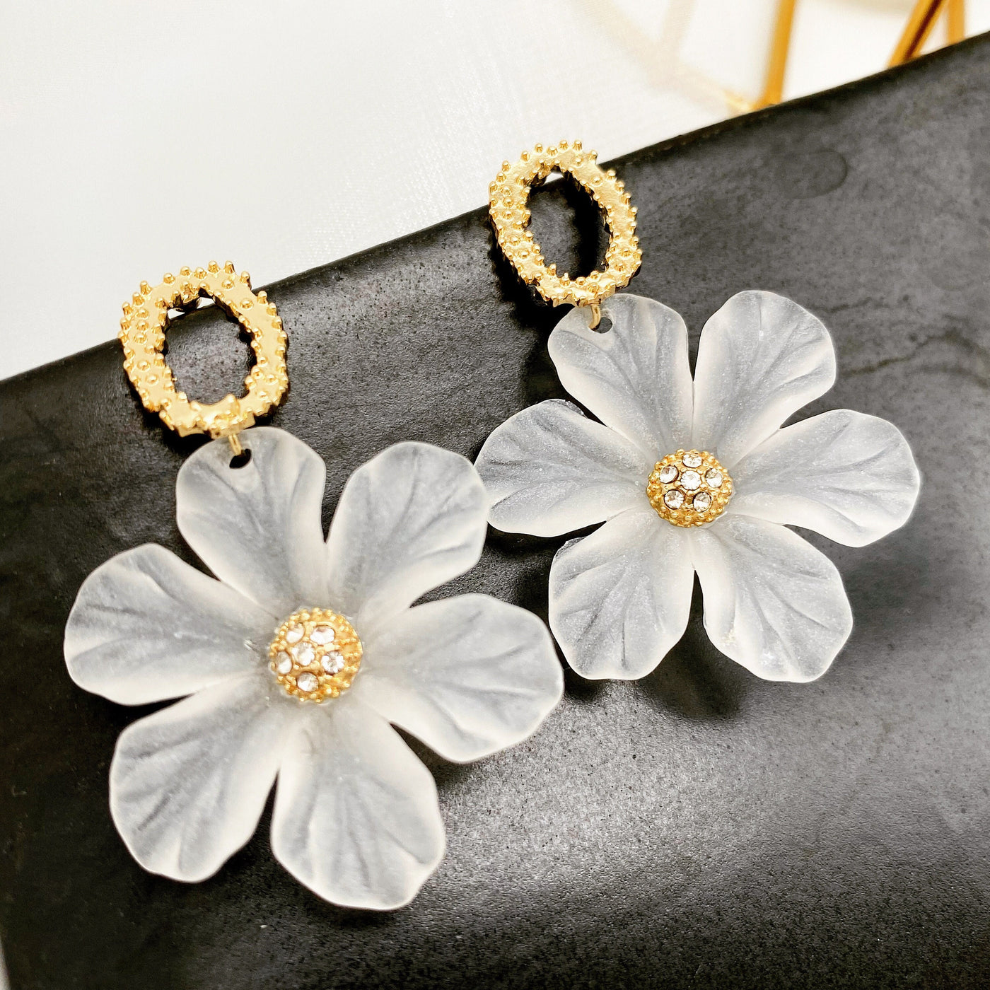 Clear Flower Dangle Earrings 