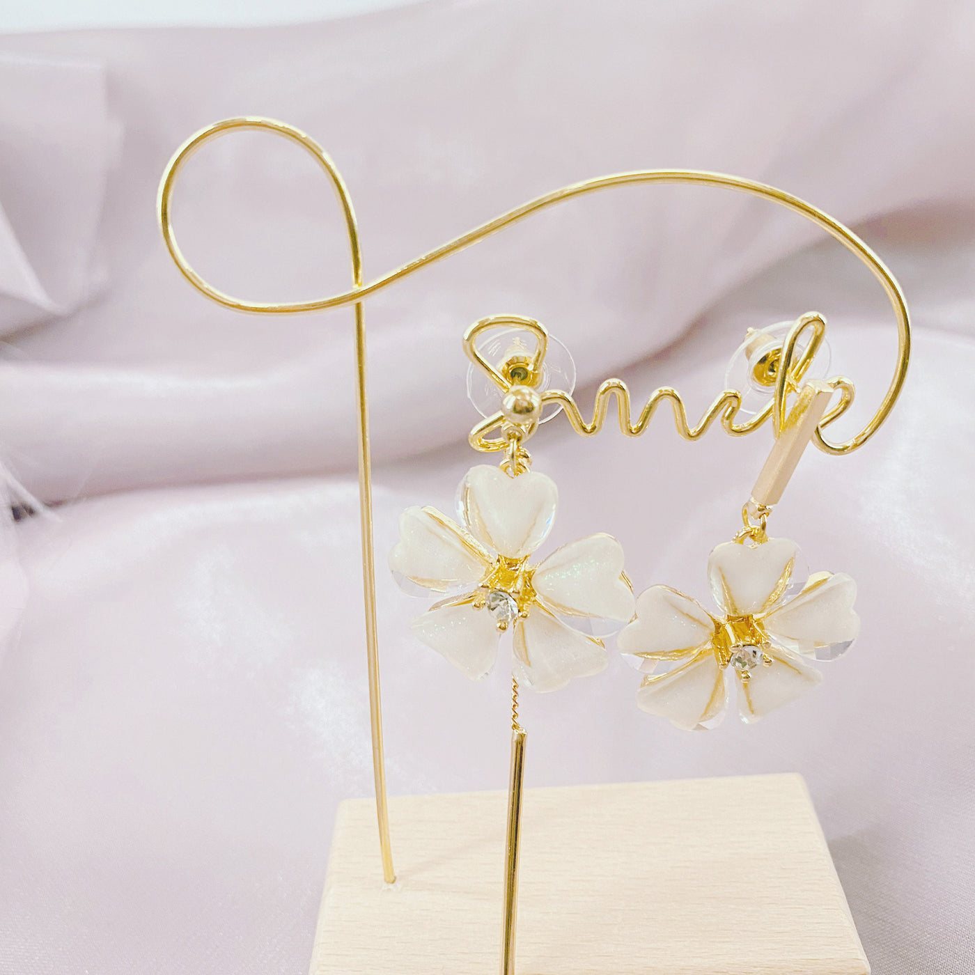 Asymmetric Crystal Flower Earrings with Drop Bar 