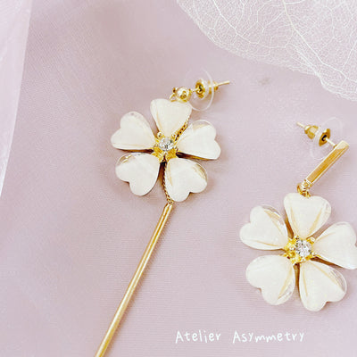 Asymmetric Crystal Flower Earrings with Drop Bar 