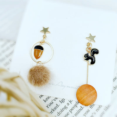 Asymmetrical Squirrel Dangle Earrings 