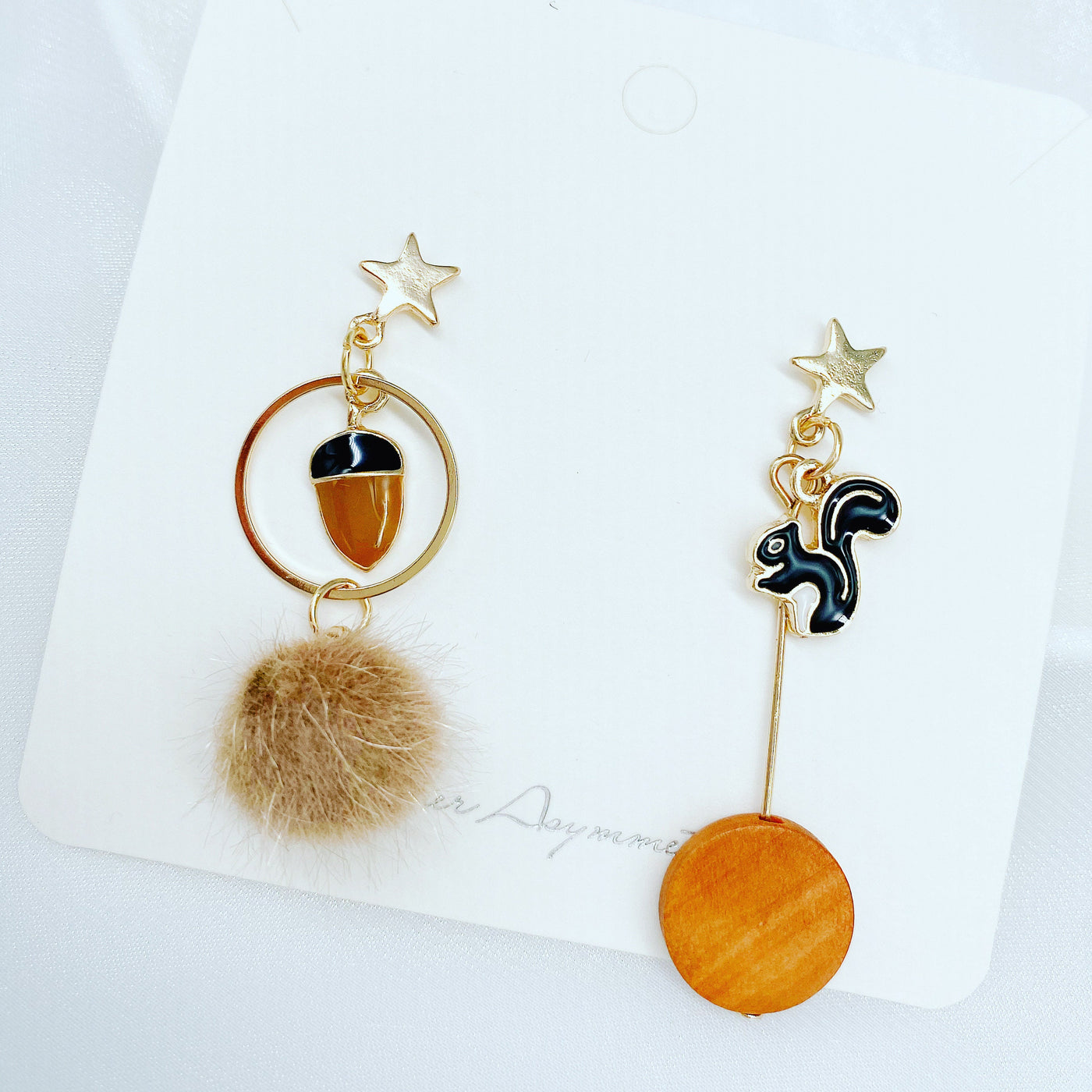 Asymmetrical Squirrel Dangle Earrings 