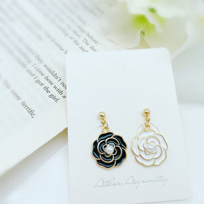 Black and White Rose Dangle Earrings 